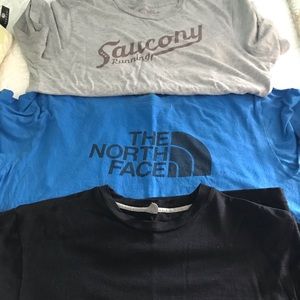 Men’s Northface, smart wool, Saucony T-shirts
